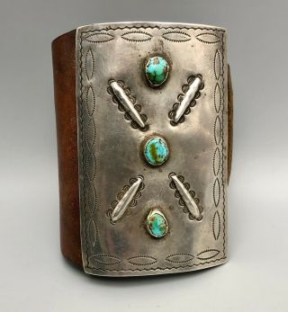 Impressive Circa 1940s Sterling Silver And Turquoise Ketoh/bow Guard