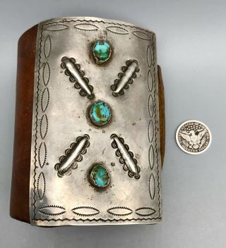 Impressive Circa 1940s Sterling Silver and Turquoise Ketoh/Bow Guard 3