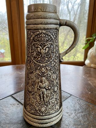Vintage Gerz Beer Stein W.  Germany E.  K.  Carolvs Medieval Knight 10 3/8” Pottery