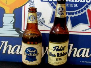 2 Vintage Pabst Blue Ribbon Beer Glass Bottles,  Empty No Caps