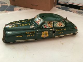 Vintage 1949 Marx Dick Tracy Police Squad Car Wind Up Tin Toy