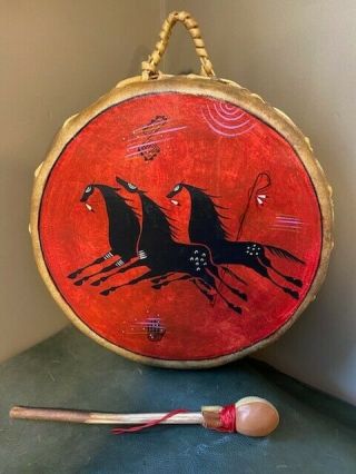 Hand Painted Drum,  Phillip C.  Martinez,  Taos Pueblo,  Native American Drum