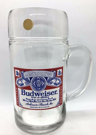 Vintage Budweiser Clear Glass Beer Mug Stein 8” Tall Made In Austria,