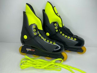 Vintage 1990 Variflex City Heat Roller Blades Inline Skates Black Yellow Size 12