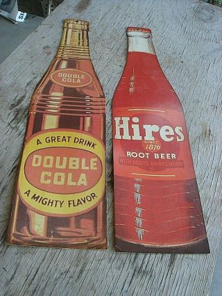 2 Vintage Hires Root Beer & Double Cola Soda Bottle Paper Sign Store Display