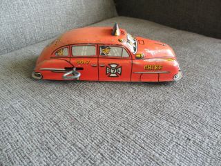 Vintage 1940s 50s Lupor Toys Nyc Usa Tin Metal Wind Up Motor Fire Chief Toy Car