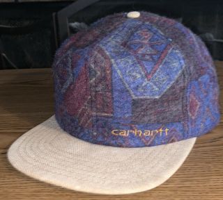 Vintage Carhartt Aztec Wool Multicolor Snapback Hat Made In Usa Blanket Rare