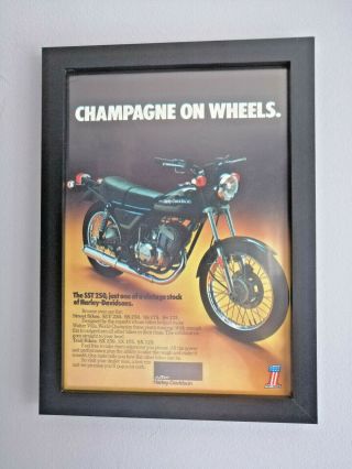 Vintage Retro Framed A4 Advert - Harley Davidson Sst 250 - 1970 