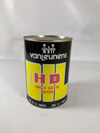 Vintage Metal 1 Quart Van Leunens Hd Motor Oil Can Empty