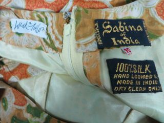 Vintage Sabina of India Hand loomed Silk Floral Ribbons Long sleeve Dress 10 2