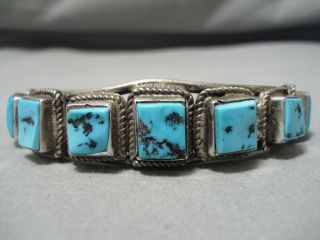 Magnificent Vintage Navajo Square Turquoise Sterling Silver Bracelet
