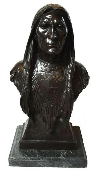 1902 Native American Indian Brave Bronze Bust Sculpture By Max Bachmann 50 Pound