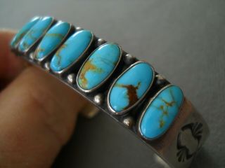 Highly Collectible KIRK SMITH Navajo Turquoise Row Sterling Silver Cuff Bracelet 4