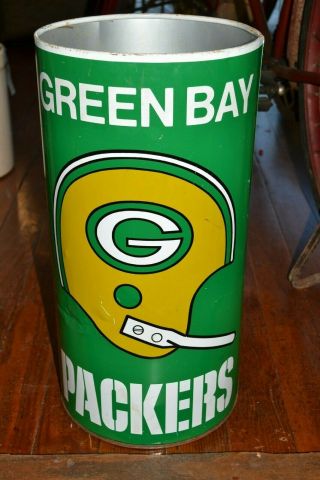 60s 70s Vintage Green Bay Packers Tin Metal Trash Garbage Can Waste Basket