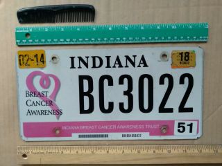 License Plate,  Indiana,  Breast Cancer Awareness Trust,  Bc 3022
