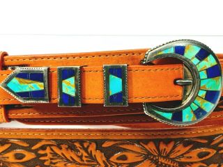 Navajo Sterling Silver.  925 Larry Chavez Turquoise Lapis Ranger Belt Buckle 38