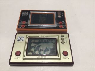 Vintage Retro Nintendo Game And Watch.  Fire Attack 1982 And Octopus 1981