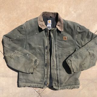 Carhartt Moss Green Vintage Distressed Workwear Jacket Sz M Made In Usa