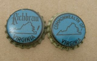 2 Dif Virginia Va Tax Beer Cap Cork Era Crowns 1 - Richbrau Richmond Va Home Brew