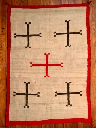 Exceptional Navajo Hubbell Trading Post Rug,  Large Spider Woman Crosses,  C1900