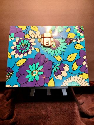 Vintage Ballonoff Metal Porta - File Storage Box Ohio Blue Flower Power Hippie Art