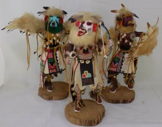 Vintage Set Of 3 Kachina Dolls - Signed By Alberta Sloan Denetsosie