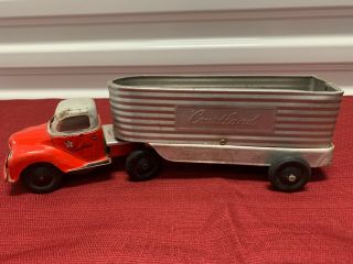 Vintage Courtland 12 In.  Tin Semi - Truck Hauler W/ Wind - Up