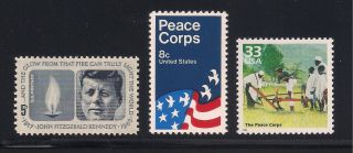 John F Kennedy - Peace Corps - Set Of 3 U.  S.  Postage Stamps -