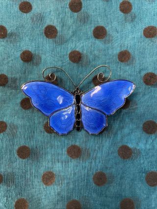 Vintage David Andersen Norway Butterfly Brooch Sterling Silver & Blue Enamel