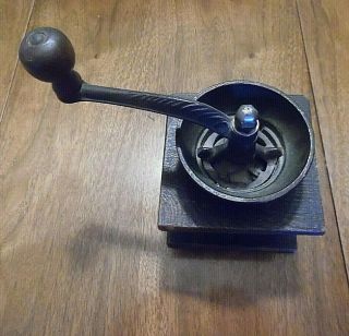 Vntg Small Cast Iron & Wood Arcade Juvenile Coffee Grinder Dovetailed Cabinet