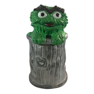 Vintage Oscar The Grouch Trash Can Ceramic Cookie Jar 1972 Sesame Street Muppets