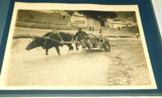 1924 Kalgan Pass Mongolia Ox Cart Village Scene Sepia Photo
