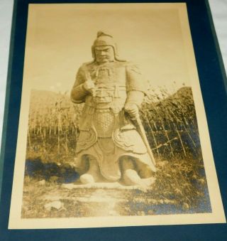 1924 Ming Tombs China Large Warrior Figure Statue Sepia Photo