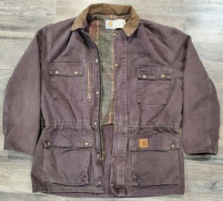 Vintage Carhartt Blanket Lined Brown Work Jacket Chore Coat Size Large Union Usa
