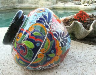 Mexican Talavera Pottery Garden Planter Cuban Tilt Spilling Flower Pot Lg 15x19
