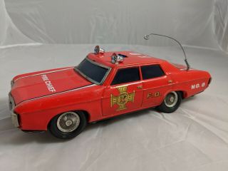 Vintage Tin Fire Chief Car No.  8 Made In Japan Battery Operated 11 " Long