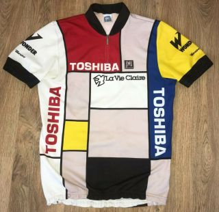 Toshiba La Vie Claire Wonder Sms Santini Rare Vintage Cycling Jersey Size Xxl