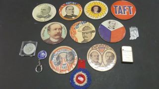 Set Of 9 Vintage Political Memorabilia,  Cardboard Coasters,  1892 Token,  Misc.