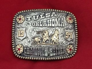 Rodeo Trophy Champion Belt Buckle☆1994☆tulsa Oklahoma Team Roping Heeler 12