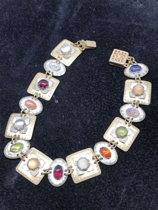 Vintage Holly Yashi Gold And Silver Niobium & Gemstones Link Bracelet