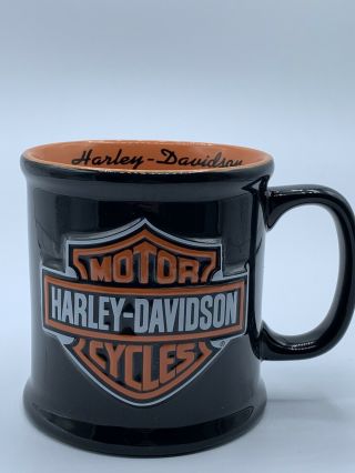Harley Davidson Orange And Black Coffee Mug 3d Logo Official Licensed 16oz.