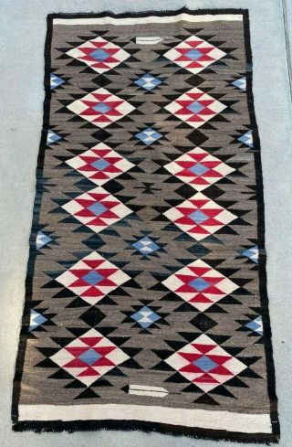 Antique Navajo Indian Native American Rug Feather Eye Dazzler 36 " X68 " W/ Blue