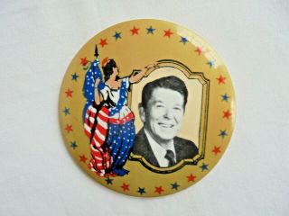 Vintage Ronald Reagan Us President With Lady Liberty Political Candidate Pinback