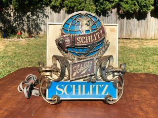 Vintage 1977 Schlitz Beer World Globe Pure Lighted Sign Bar Tavern Pub Garage