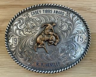 Vintage 1975 Wage Solid Sterling Silver Casey Tibbs Western Rodeo Belt Buckle