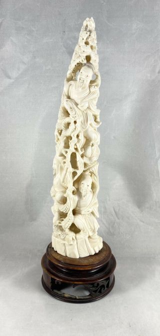 Vintage Asian Ivory Colored Carved Resin Tusk