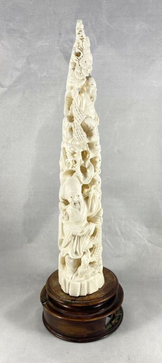 Vintage Asian Ivory Colored Carved Resin Tusk 2