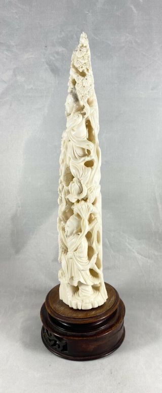 Vintage Asian Ivory Colored Carved Resin Tusk 4