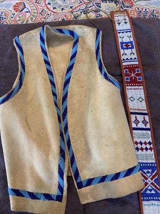 Native American Beaded Leather Vest And Belt