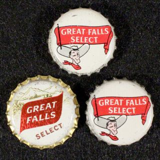 3 Great Falls Select Cork Lined Beer Bottle Caps Montana Crowns Mont Mt Cowboy,
